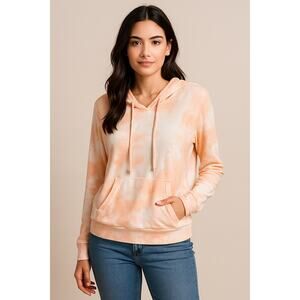 Enti Peach White Tie Dye Lightweight Hoodie Sweatshirt Women’s